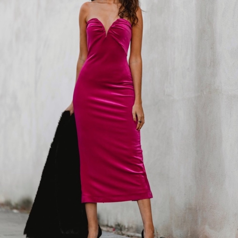 ZARA Strapless Midi Velvet Dress